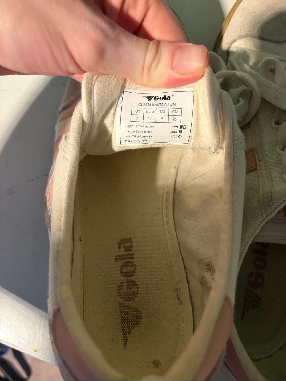 Gola Badminton Plimsoll Off White and Pearl Pink Suede Sneakers Size 9 - Picture 10 of 10